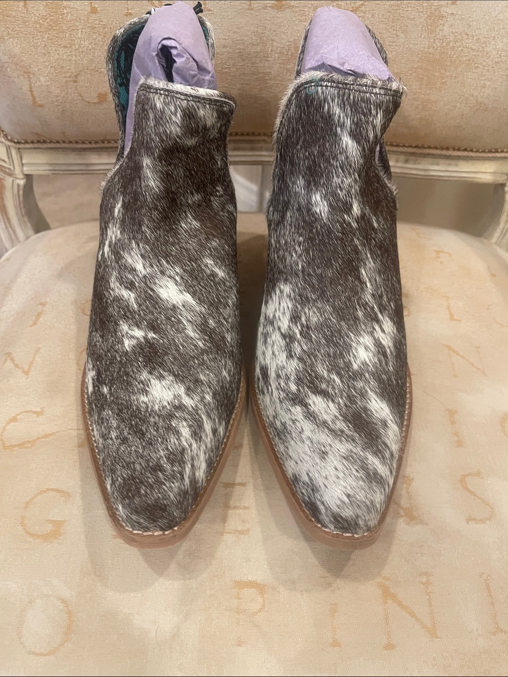 Myra- Women’s Brown & White Cowhide Leather Ankle Boots